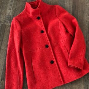 Lands’ End Poppy red wool blend coat.